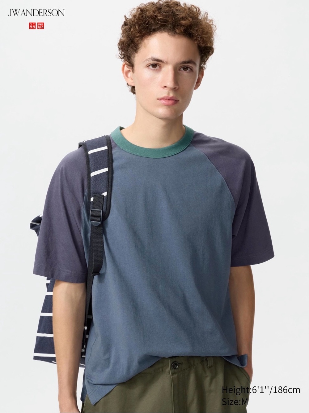 Uniqlo Short-Sleeve Raglan Tee in Teal & Navy